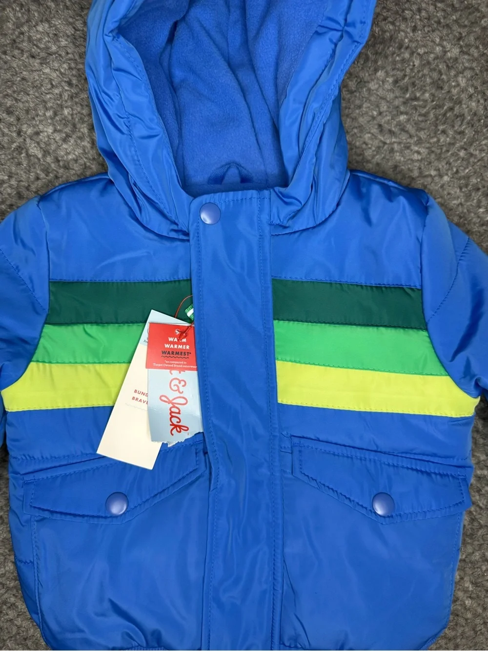 Cat & Jack Toddler Boys Colorblock Striped Heavyweight Puffer - Blue 18M NWT